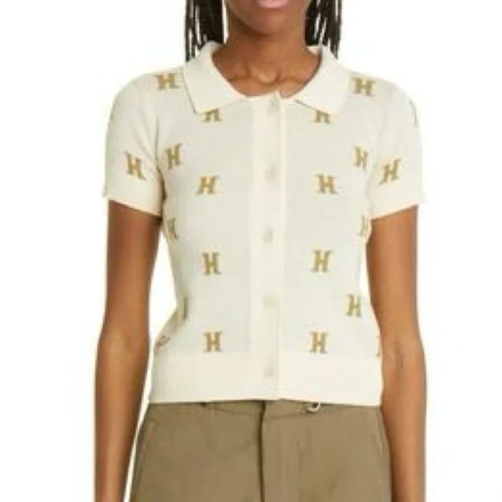 NWT Honor the Gift Short Sweater Monogram Polo Oatmeal‎ XS